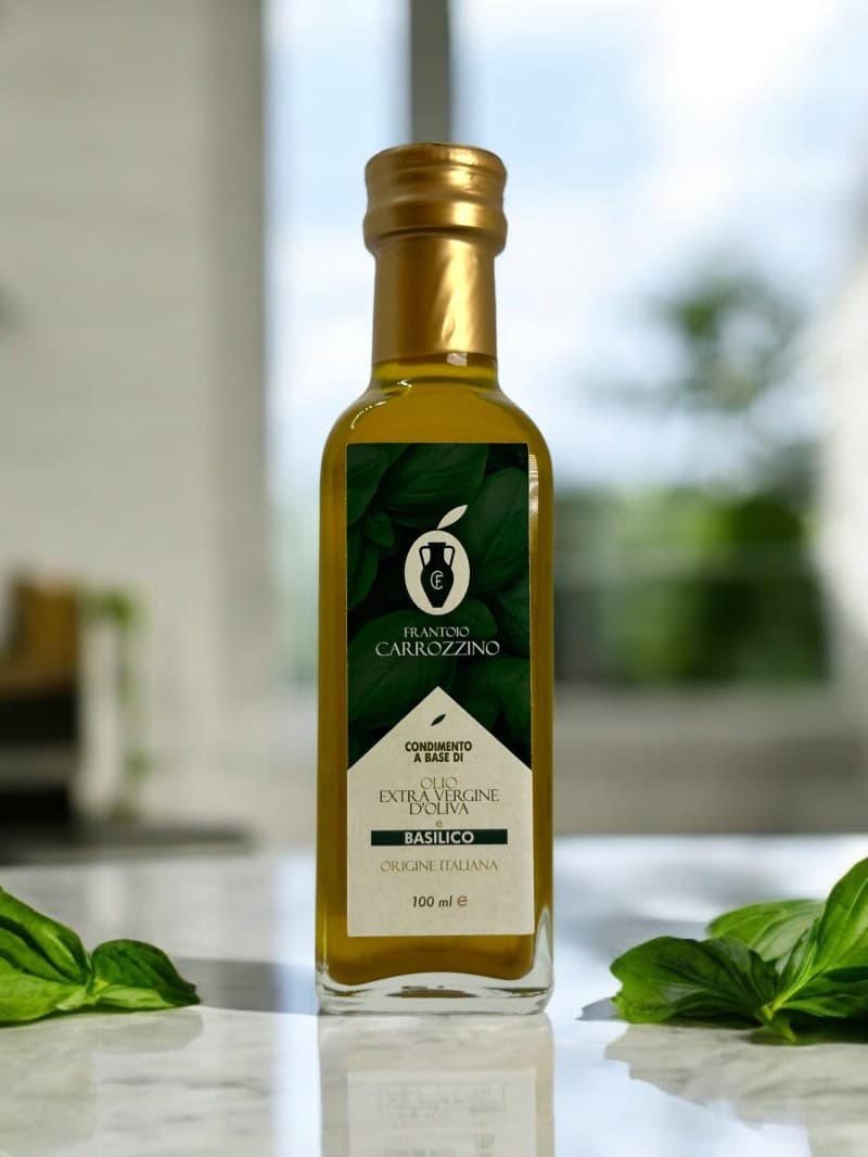 Bottiglia di Olio EVO al Basilico Frantoio Carrozzino